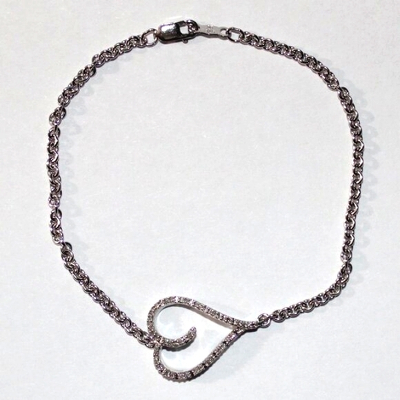 Sterling Silver Cubic Zirconia Heart Bracelet - Picture 3 of 6